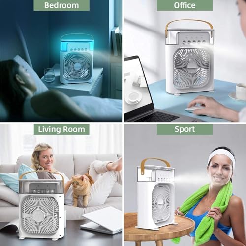 Image of Mini Cooler for Room Cooling AC Portable Mini Fan Artic Cooler with 7 Colors LED Light, 1 /2 /3 H Timer, 3 Wind Speeds and 3 Spray Modes for Office,Home,Dorm,Travel