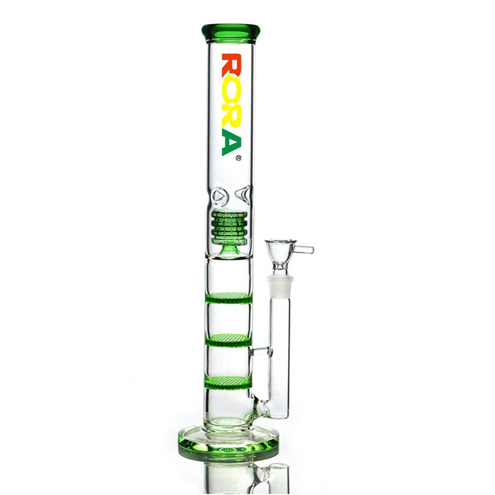 Rora Green 16Inch Tall Water Bongs 18.8Mm Big Glass Water Pipe With Bong Bowl Recycler Honeycomb Bongs (Green)