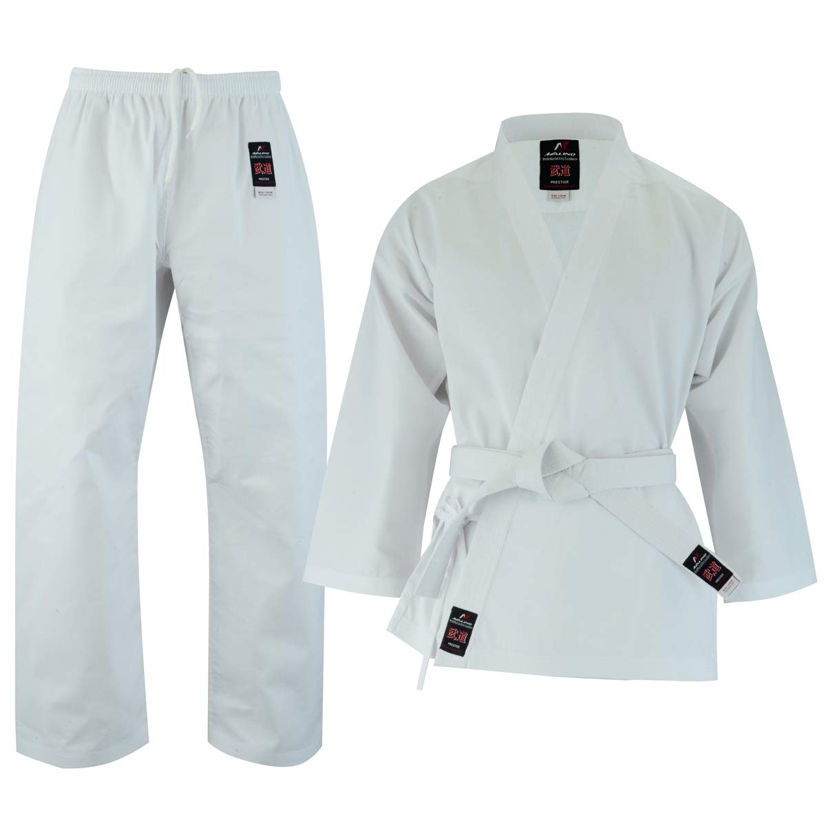 Malino Studente Karate Gi Bambini Adulto Tuta Uomo Arte Marziale Uniforme 7oz Poli-Cotone Nero/Bianco Karate Abiti Con Cintura Libera