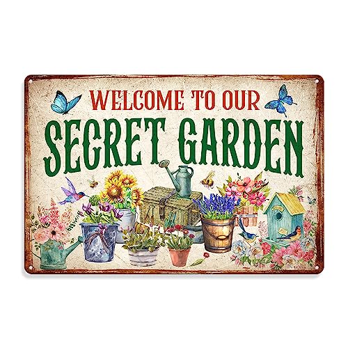 MeMate MeMate Welcome to Our Secret Garden Sign - Metal Garden Plaque for Women Mom Grandma, Potting Shed, She Shed, Housewarming Gifts