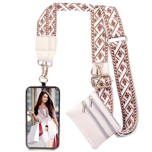 Image of XANGNIER Clip and Go Strap for Phone with Wallet Crossbody, Phone Strap with Zippered Wallet, Adjustable Anti Theft Cellphone Lanyard for Women, Cellphone Chain Accessories,Multicolor 2