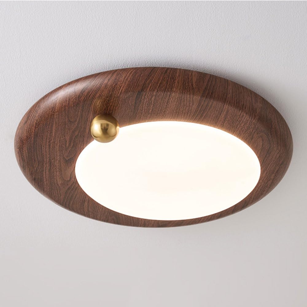 JXYDJH Master Bedroom Light Fixtures 19.7 Inch Mid Century Ceiling Light with Wood Grain Metal Ceiling Lamp Vintage Metal Frame LED Ceiling Light for Living Room Kitchen Hallway（Walnut Color）