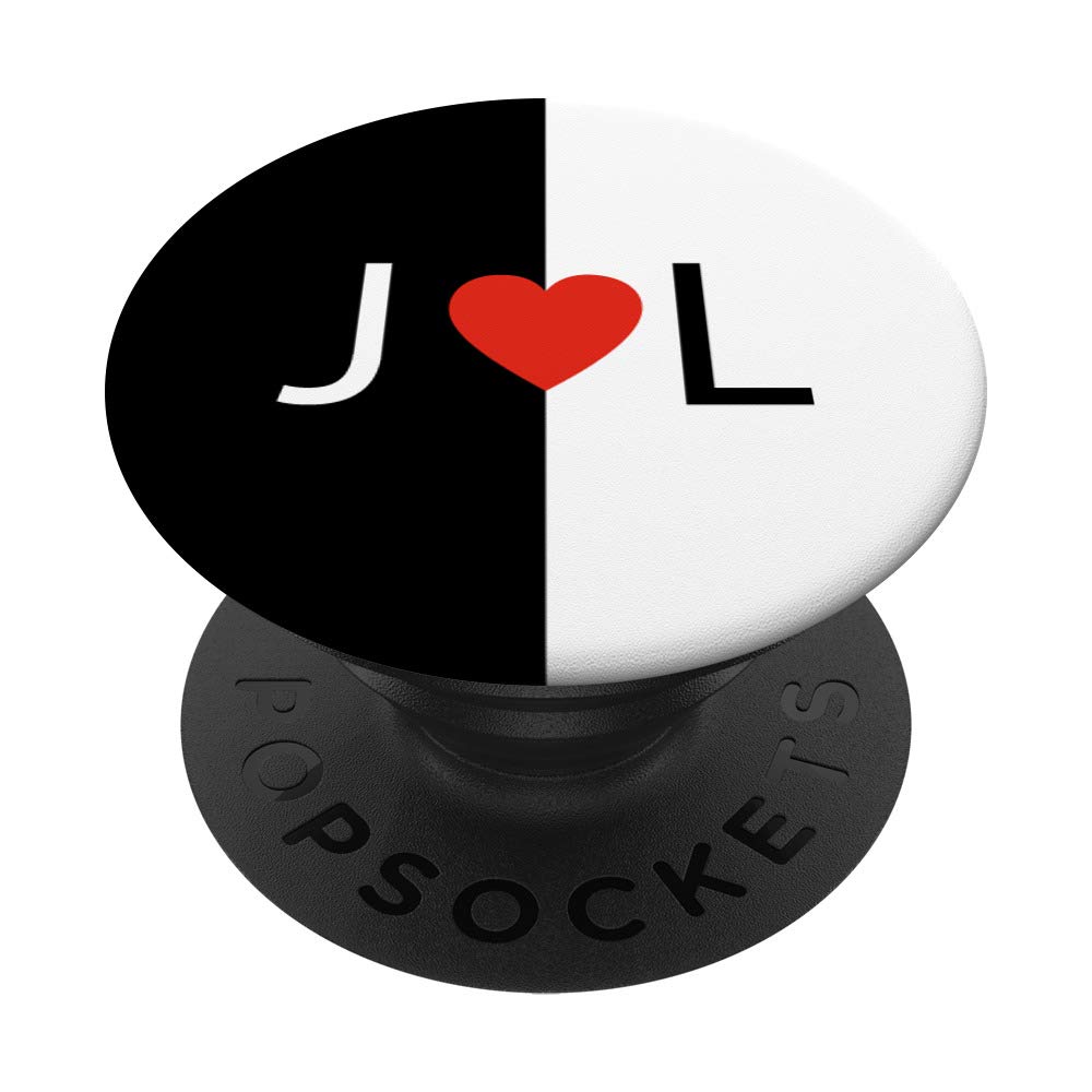 J love L letters Heart Black & White monogram initial design PopSockets Grip and Stand for Phones and Tablets