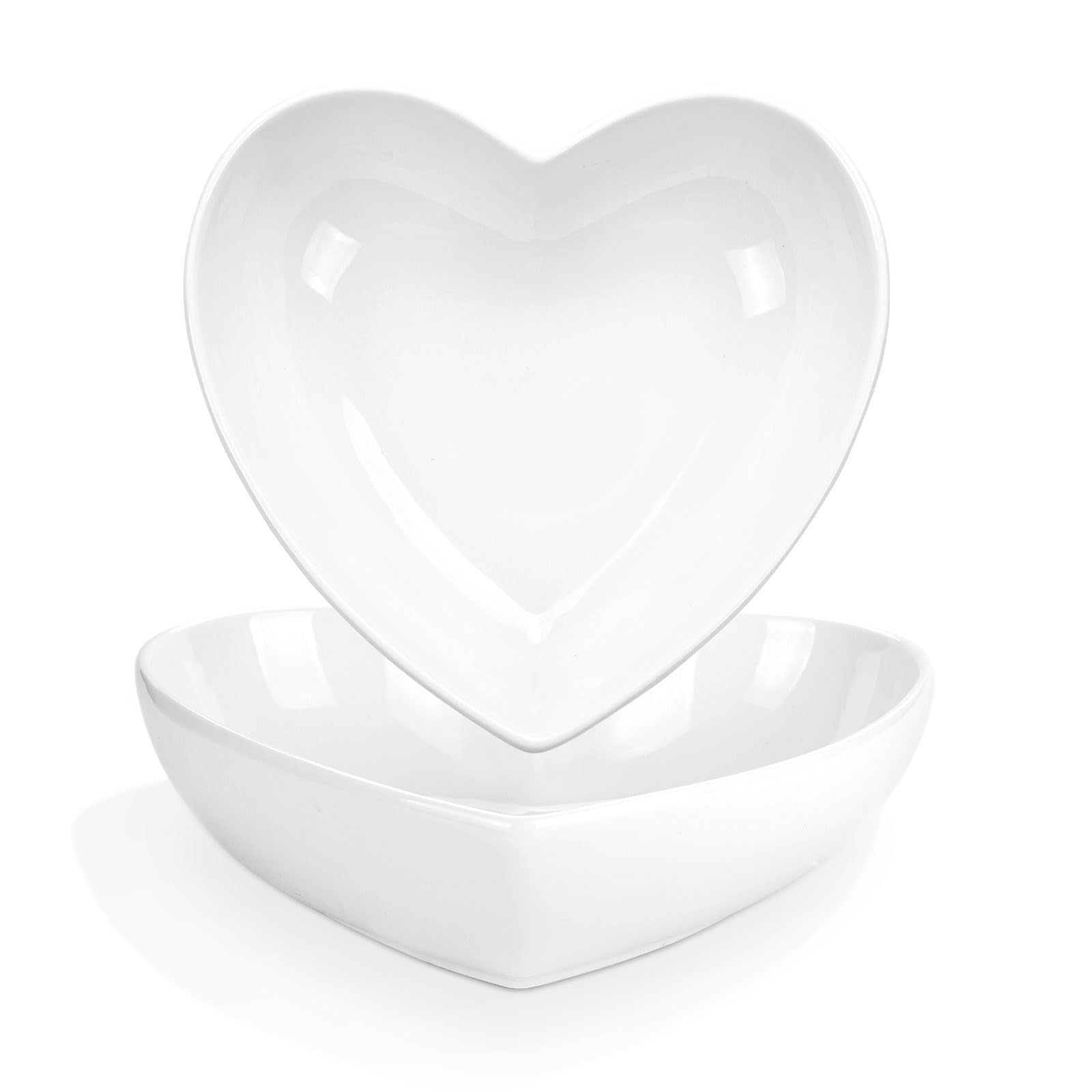 Set Of 2 White Ceramic Heart-Shaped Ramekins With Beaded Edge - Oven, Microwave, Dishwasher Safe Dessert Bowls