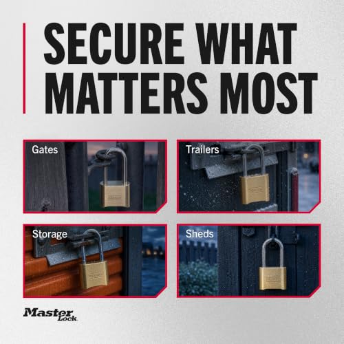 Image of Master Lock Brass Combination Lock, Gate Lock for Outdoor Fence or Shed, Customizable Combination Padlock with Extended 2-1 /4-Inch-Long Shackle, 2 Pack, 175LHEC2