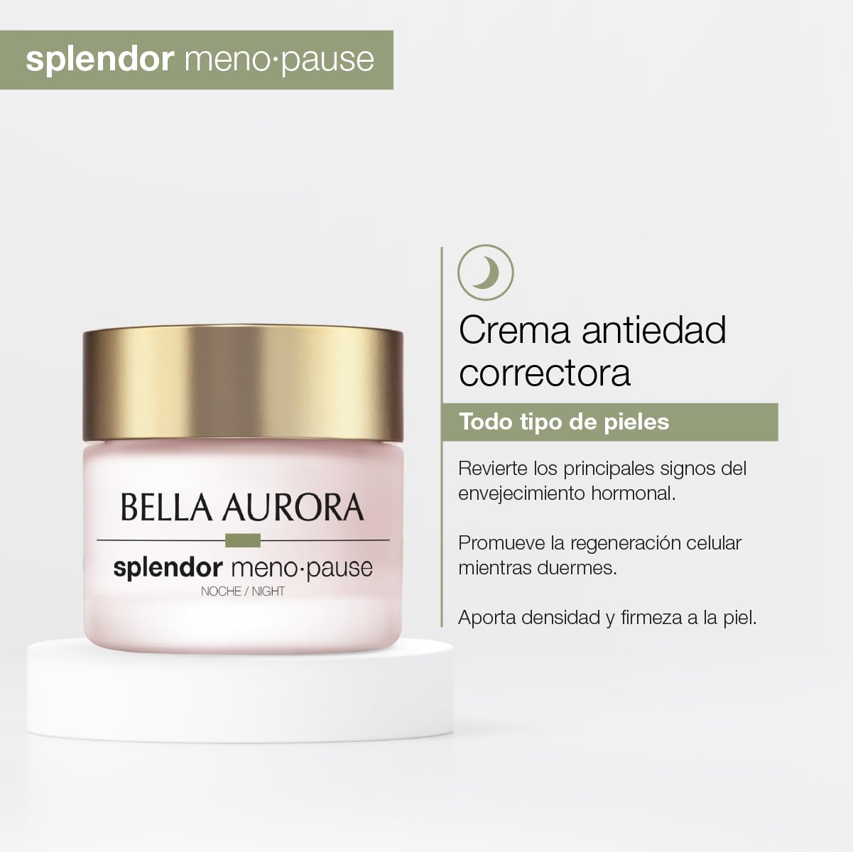Bella Aurora Splendor Menopause Noche | Crema antiedad correctora para piel madura | Regenera durante la noche, reduce arrugas, aporta firmeza y densidad | Con ceramidas y melatonina | 50ml