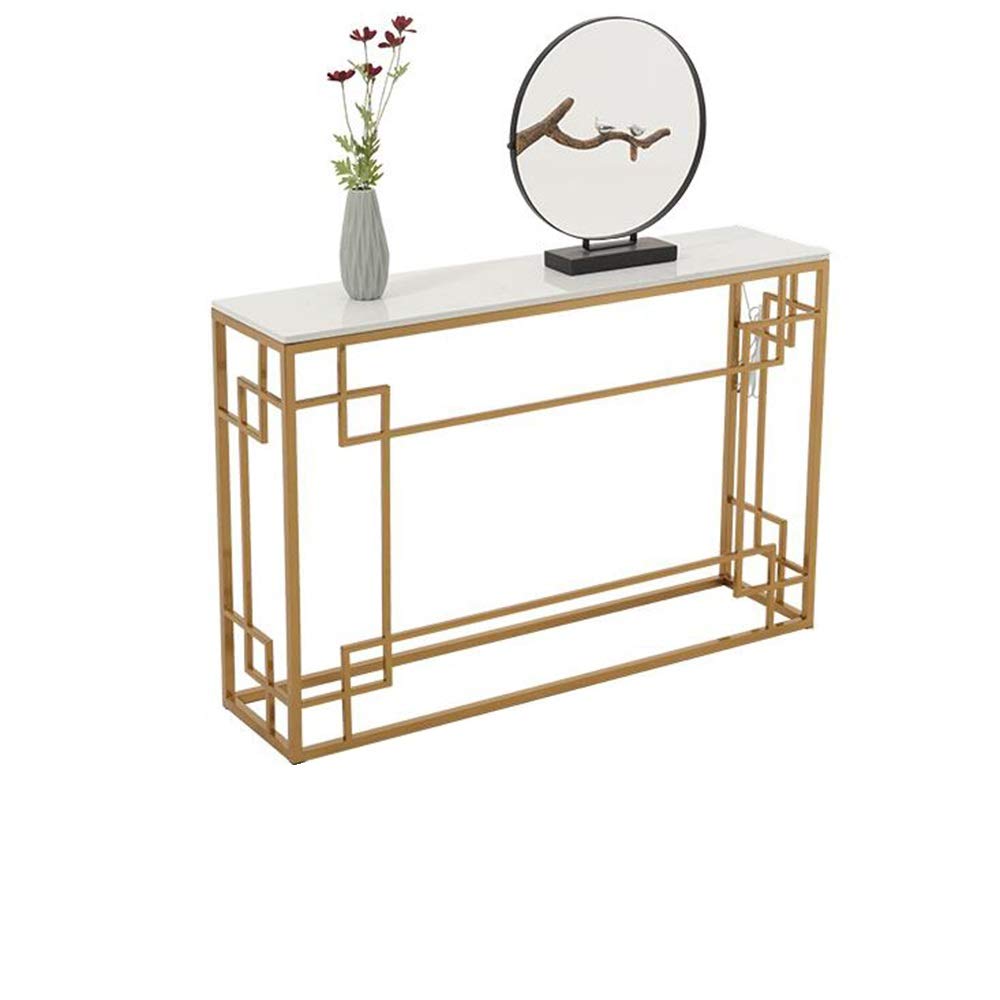 JIAYUAN Gold Coast Faux Marble Console Table, Multipurpose Sofa Side Table with LED Display Decorative Objects, Pictures, Photos for,entryway or Hallway. Family Room 31×11.8×29.5in