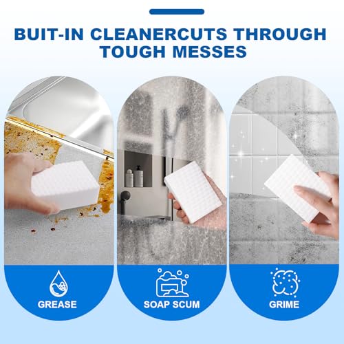 Image of Extra-Thick Melamine Sponge Erasers, 3.94 x 2.76 x 1.18 in, 21 Count | Water-activated extra-thick pads lift grime on kitchens, baths, tile, sinks and appliances; cut to fit tight spaces.
