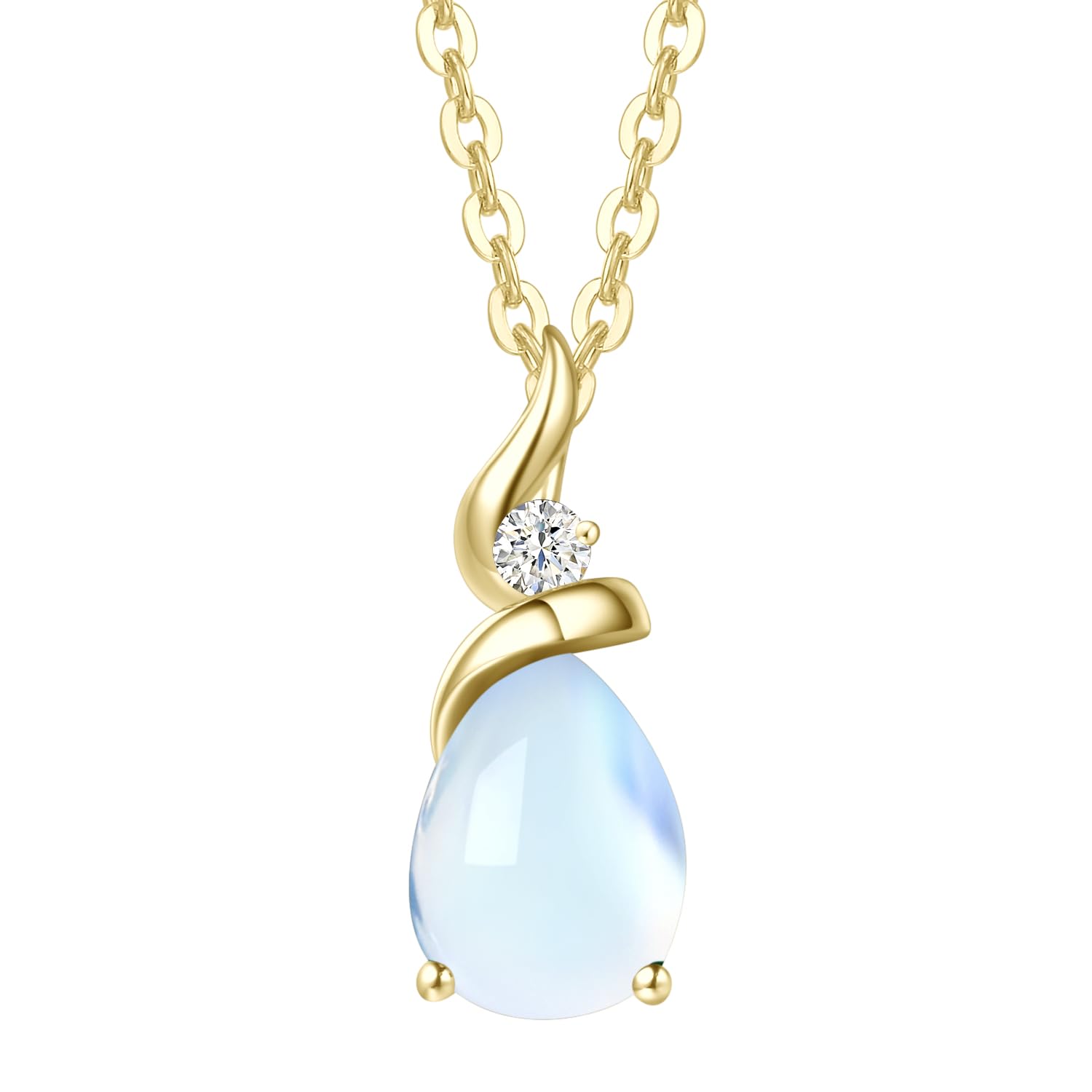 FANCIME Solide 14 Karat 585 Gelb Gold Anhänger Kette mit Tropfen Amethyst/Aquamarin/Smaragd/Rubin/Saphir/Opal und echt Diamant Geschenk Schmuck für Damen, 925 Silber Kette: 40 + 5 cm