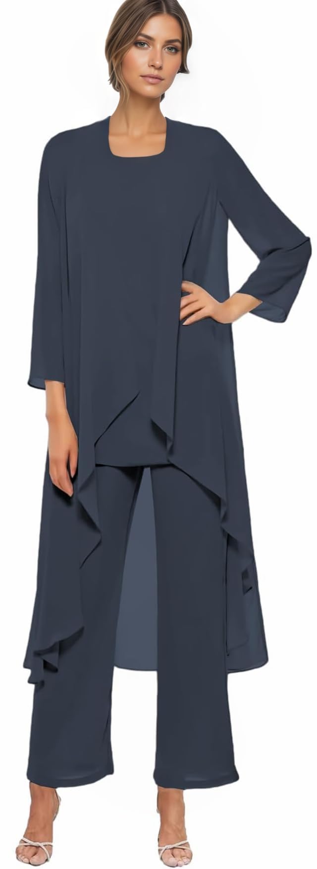 Chiffon Mother of The Bride Pant Suits for Wedding Guest - 3 PCS Formal Grandmother Dressy Pantsuit Outfits