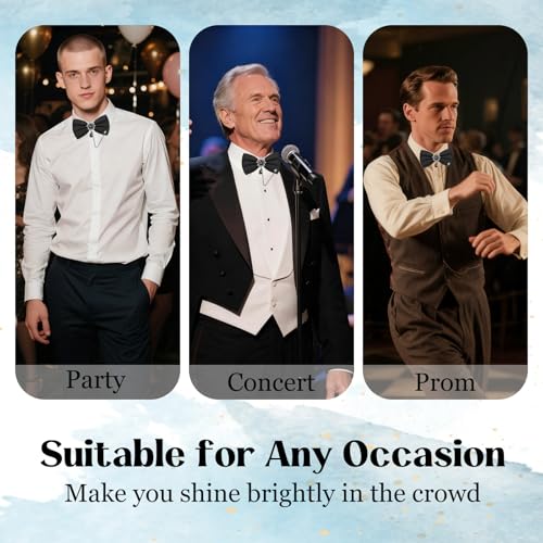 Image of Bow Ties for Men with Crystal, Pre-tied Adjustable Mens Bow Tie Sparkly Bowtie for Formal Suit Tuxedo Wedding Party