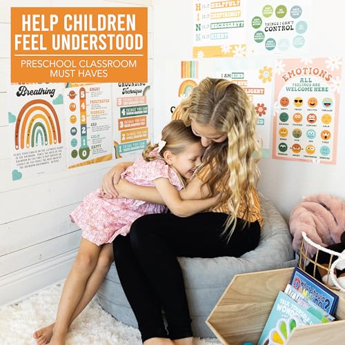 Hadley Designs 8 Calming Corner Posters For Classroom Must Haves For Teachers - 11x17 Calm Down Corner Supplies, Feelings Chart For Kids Ages 4-8, Toddler Emotions Chart, Retro Classroom Decor - Image 3