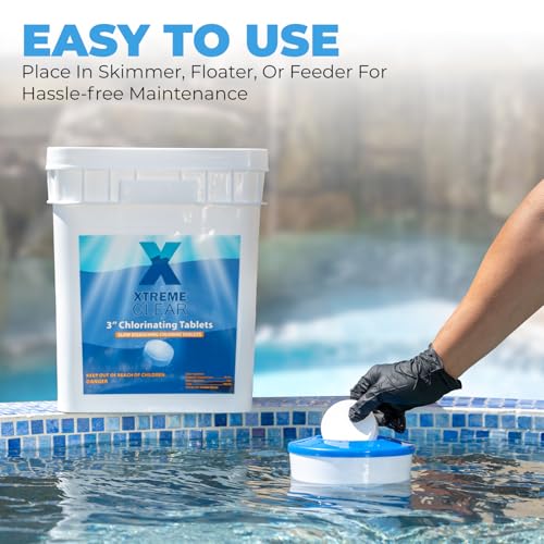 Image of Xtremeclear 3 inch Swimming Pool Chlorine Tablets 99% Pure Tri-Chlor Pool Sanitizer 45LBS Slow Dissolving Chlorinating Tabs for Swimming Pools, Hot Tubs, Spa