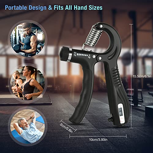 Hand Grip Strengthener, 5 Pack Forearm Trainer Workout Kit, Adjustable Resistance Hand Gripper with Counter, Finger Exerciser, Finger Stretcher, Grip Ring and Stress Relief Ball for Recovery Athletes - Image 6