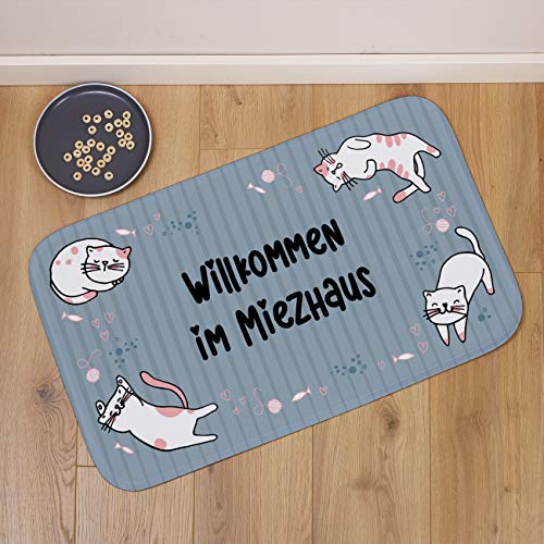 Herz & Heim® Personalisierte Futternapf-Matte 76 x 45 cm mit Wunschname Katze