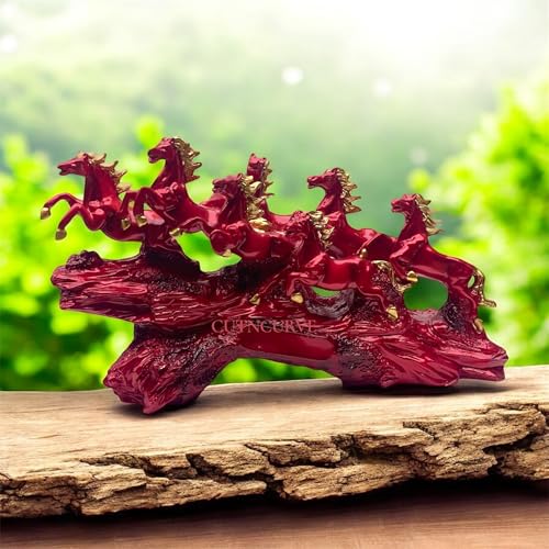 Image of 7 Horse Idol for Vastu | Seven Running Horses Showpiece for Home Decor | Decorative Statue for Good Luck & Prosperity | Resin Vaastu Gift for Living Room or Office (Red)