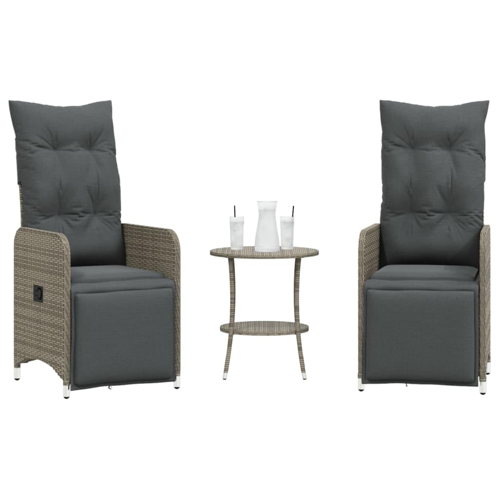 vidaXL Sedie da Giardino Reclinabili 2 pz con Tavolo in Polyrattan, Sedia reclinabile da Giardino, Poltrona da Giardino, Poltrona reclinabile