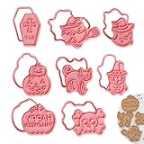 Cortadores de Galletas de Halloween,3D Juego de Cortadores de Galletas para hornear,Cortadores de Galletas de Plástico Reutilizables Sombrero de bruja de gato de calabaza,cortadores de galletas niños