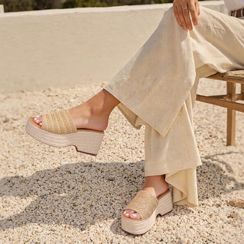 Image of EQAUDES Platform Slip on Espadrille Sandals for Women Summer Wedges Slides -Flatform, Open Toe, Bohemia, Beach, Wedding