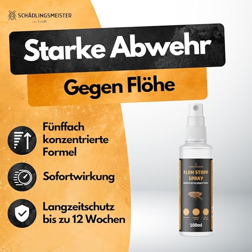 Floh Stopp Spray – 100 ml – Hoch konzentriert – Flohspray für Wohnung und Möbel – LANGZEITWIRKUNG – Für Innen & Textilien – Anti Flohspray – Flohabwehr - Flöhe bekämpfen - Floh Spray