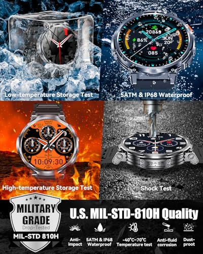 Image of Military Smart Watch for Men, 1.85 inch Big Screen, Flashlight, 930mAh Battery
