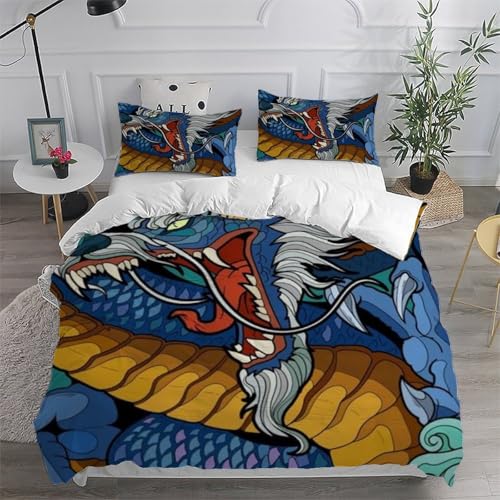 Housse de couette double dragon bleu et parure de lit imprimé 3D animaux pour garçon - 6