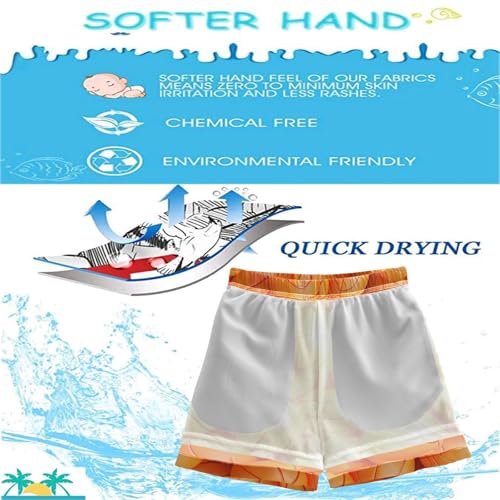visesunny Summer Boy's Beach Shorts Orange 3D Basketball Quick Dry Swim Trunks Baby Boy Bathing Suit3