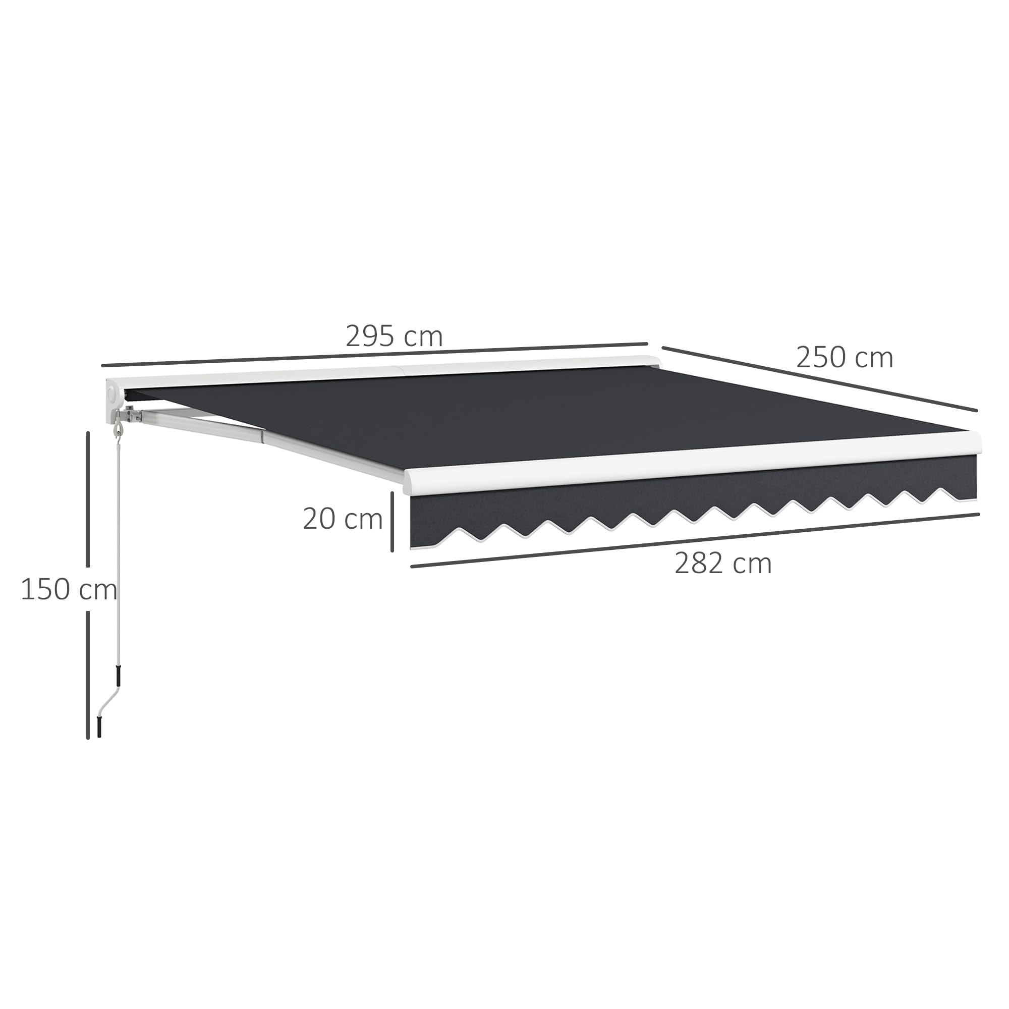 Outsunny Store banne électrique et Manuel rétractable dim. 295L x 250l cm télécommande fournie Aluminium Polyester Haute densité imperméabilisé Anti-UV, Gris