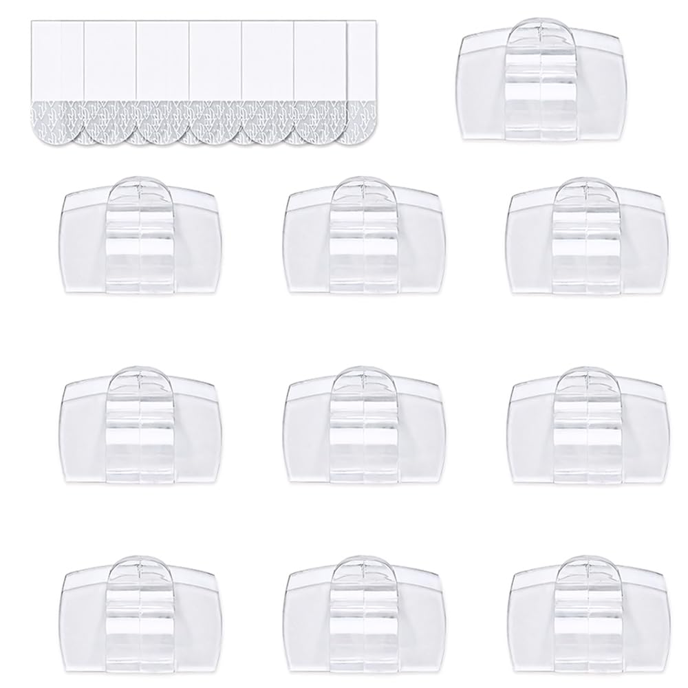10 Pack Clear Light Clips Command Hooks for Fairy Lights Large Light Clips Christmas Light Clip with Adhesive Strips Damage Free Cord Clips for Christmas Decorations, Lights and and Electrical Cables