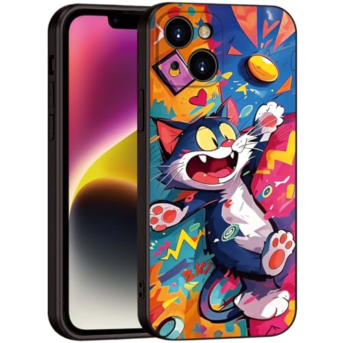Whimsical Doodle Cat Case for iPhone 13 - Playful Cartoon Silicone Protective Cover for Girls & Women (B1-Cartoon Cute cat)