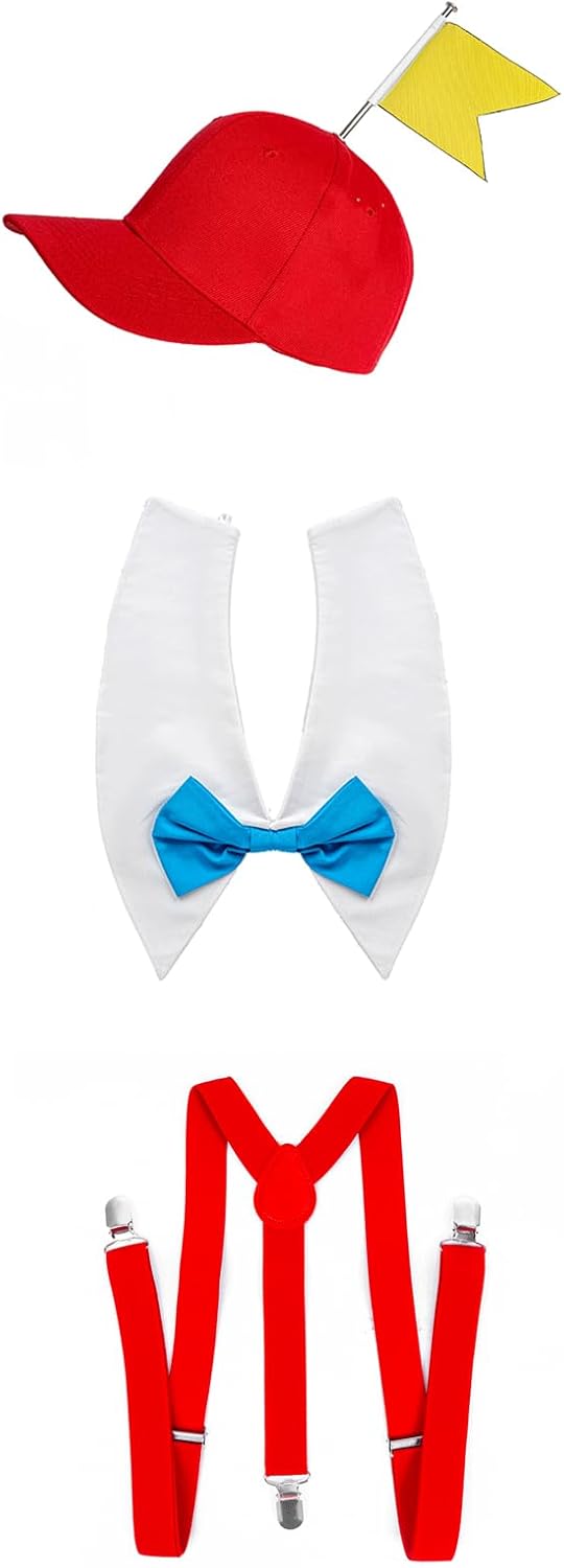 Red Cap with Yellow Flag White Collar With Blue Bow Tie Red Suspenders 3-Piece Accessory Kit for Costume One-set
