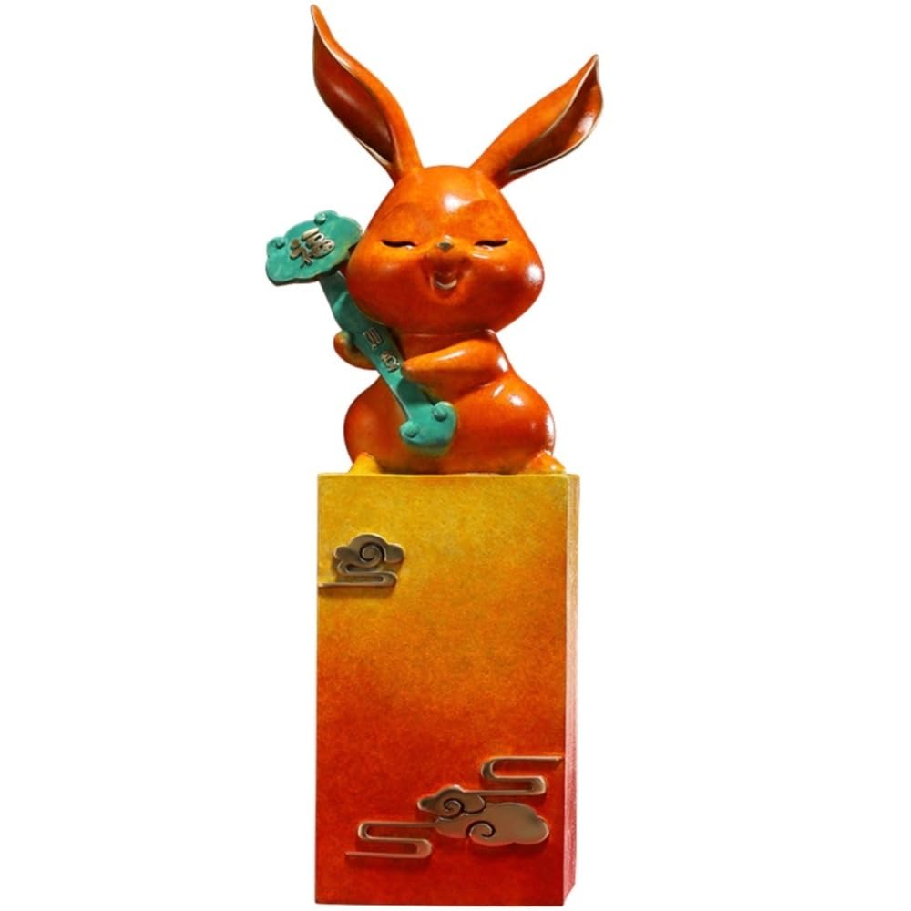 AFGFGHES Statue Creative Auspicious Copper Rabbit Bronze Sculpture Desktop Ornaments Home Living Room Study Office Handmade Statue Brass Figurine