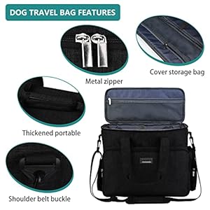 BAGLHER Dog Travel Bag, Airline Approved Pet Tote Organizer with Multi-Function Pockets, 2 X Food Storage Containers and 2 X Collapsible Dog Bowls, Perfect Weekend Pet Travel Set for Dog, Cat Black BAGLHER Dog Travel Bag Airline Approved Pet Tote Organizer with Multi Function Pockets 2 X Food Storage Containers and 2 X Collapsible Dog Bowls Perfect Weekend Pet Travel Set for Dog Cat Black