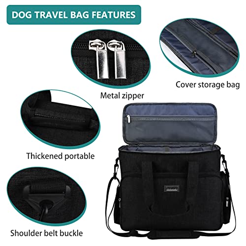 BAGLHER-Dog-Travel-Bag-Airline-Approved-Pet-Tote-Organizer-with-Multi-Function-Pockets-2-X-Food-Storage-Containers-and-2-X-Collapsible-Dog-Bowls-Perfect-Weekend-Pet-Travel-Set-for-Dog-Cat-Black BAGLHER Dog Travel Bag Airline Approved Pet Tote Organizer with Multi Function Pockets 2 X Food Storage Containers and 2 X Collapsible Dog Bowls Perfect Weekend Pet Travel Set for Dog Cat Black