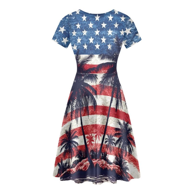 Image of Irisjudy T Shirt Dress for Women Short Sleeve Girls Short Sleeve Dress Plus Size, O Neck Knee Length Midi Dress for Ladies