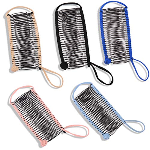 5 Pieces Banana Hair Clips Stretchy Banana Comb Clincher Comb Elastic Adjustable Large Banana Hair Comb No Crease Hair Clips for Thick Curly Natural Wavy Hair Ponytail Style and Up-do Large