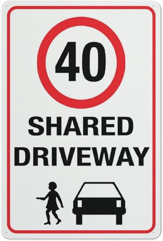 Shared Driveway 40km Speed Limit Sign Warning Tin Sign Home Kitchen Farm Garden Garage Wall Decor Gift For Women Men 8x12 Inch