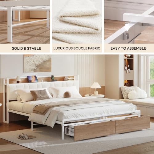 Image of LIKIMIO California King Size Bed Frame with 2 Drawers and Charging Station