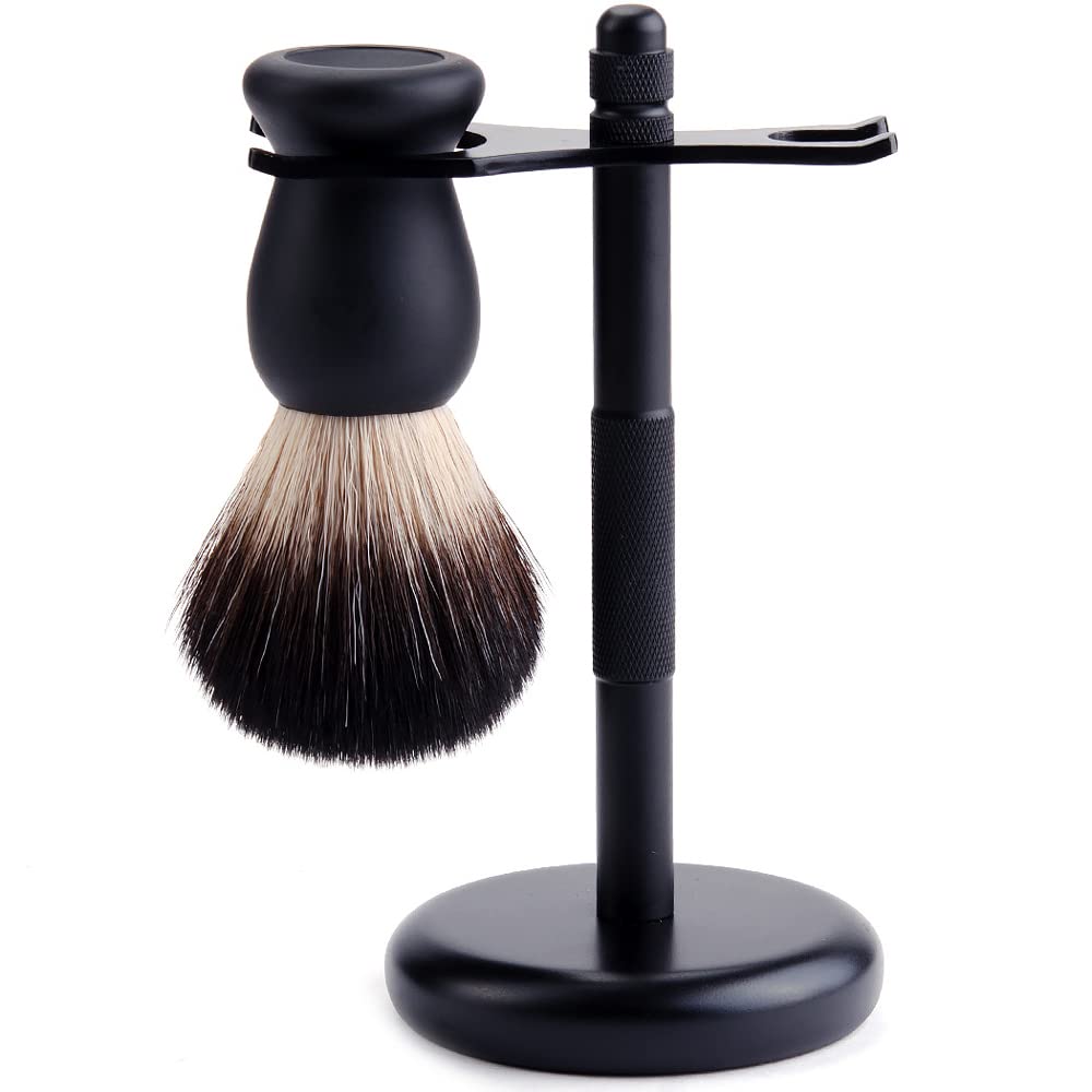 Set da barba, ciotola per sapone a doppia faccia e strumenti per la toelettatura in metallo, con supporto per rasoio e supporto per pennello, 6 pezzi, nero pratico supporto per rasoio