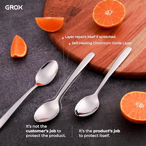 Image of GROX Curve Medium Spoon - Set of 6 | Silver | 17 cm | 304 Stainless Steel 18 /8 | Daily Dining Spoon