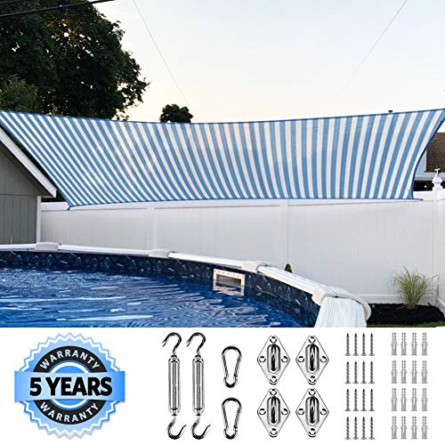 Quictent 20X16FT 185G HDPE Stripe Color Rectangle Sun Shade Sail Canopy 98% UV