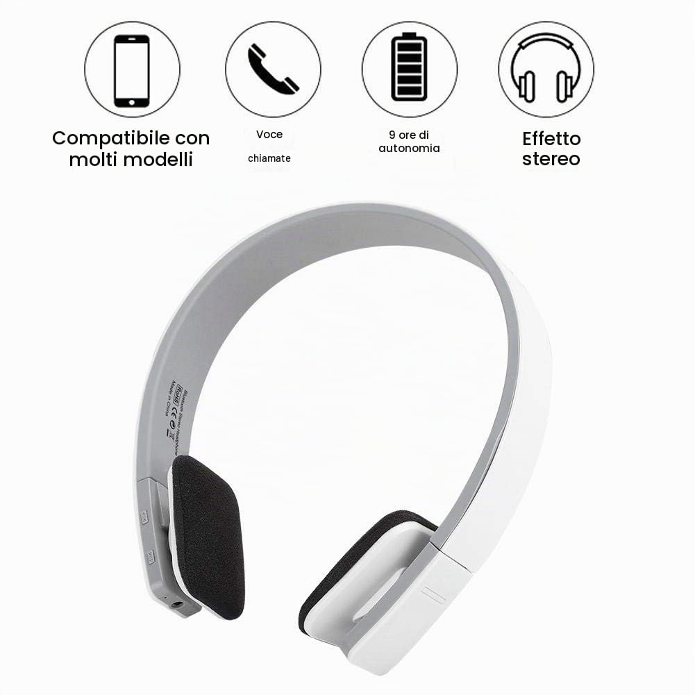 Goshyda Cuffie, Cuffie Vivavoce Ergonomiche Senza Fili Bluetooth Stereo con Bassi Potenti e Microfono, per Sport all'Aria Aperta Running Fitness(Bianca)