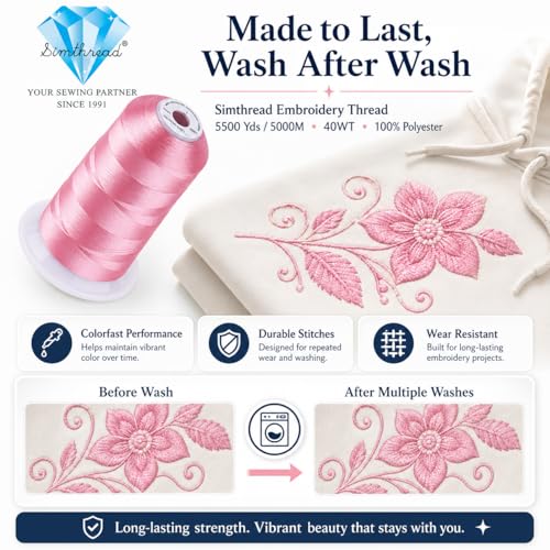 Image of Simthread 5000M 40WT Polyester Embroidery Thread, Sweet Pea S091 | 5000M 40WT polyester thread feeds smoothly for machine embroidery, monograms, logos, patches and quilting.