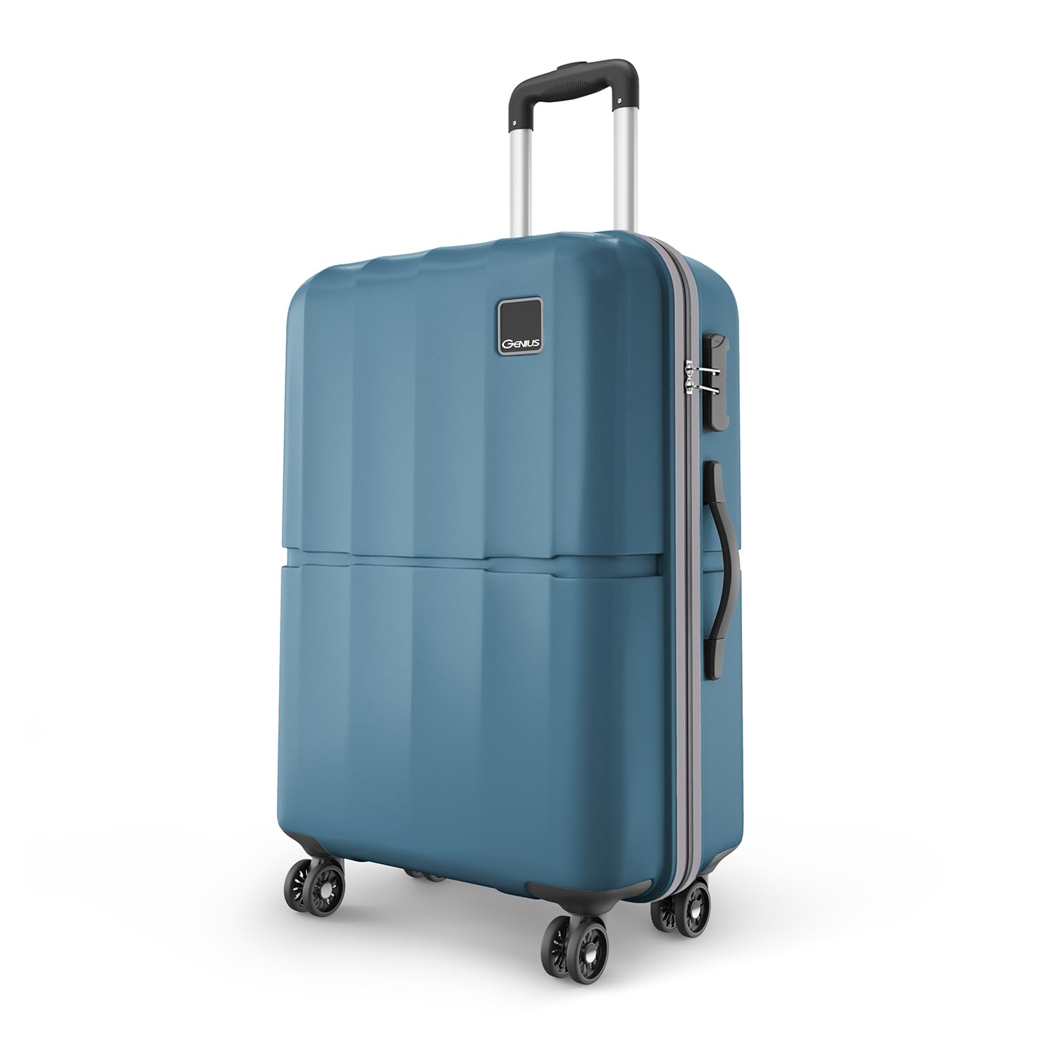 Genius Theo 8 Wheels 66cm Medium Size Check-in Trolley Bag, Hard Case Polycarbonate, 360 Degree Wheeling Luggage, Suitcase for Travel, Trolley Bags for Travel, Pearl Blue