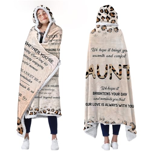 Aunt Gifts Wearable Blankets, Gifts for Aunt from Niece Nephew, Beloved Auntie Ever Gifts with Leopard Print Pattern and Heartfelt Blessings, Gifts for Women's Day (47 x 71'')