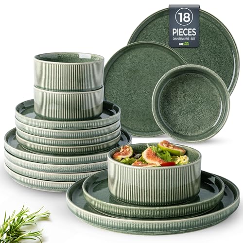 GBhome Steingut Geschirrset 6 Personen, 18-tlg Reaktive Glasur...