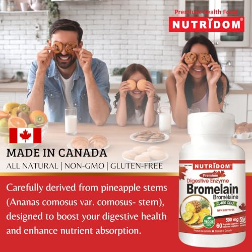 Nutridom Bromelain Digestive Enzyme Pineapple Supplements, 2400 GDU/g, 500 mg, Supports Healthy Digestion, Non-GMO, Vegan, Free of Gluten, Soy & Dairy (60 Count) - Image 3