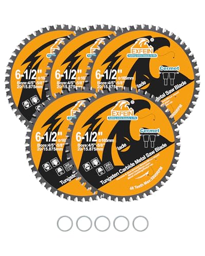 Metal Cutting Saw Blade 6-1/2 Inch 48T for Rebar, Angle Iron, Pipes, Channels, Ceramic Cemented Carbide with 5/8" Arbor, 5-Pack