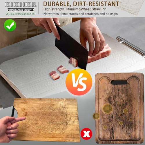 Titanium Chopping Board Double Sided Pure Titanium Cutting Boards for Kitchen, Pure Titanium & Wheat Straw PP Food Grade Metal Chopping Boards Easy to Clean - Image 3
