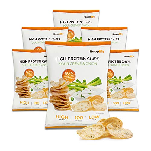 Supplify Protein Chips (Sour Cream & Onion) - Eiweiß Snack zum Abnehmen oder Muskelaufbau - die leckere Alternative zu Protein-Pulver oder -Riegel (24x 50g)